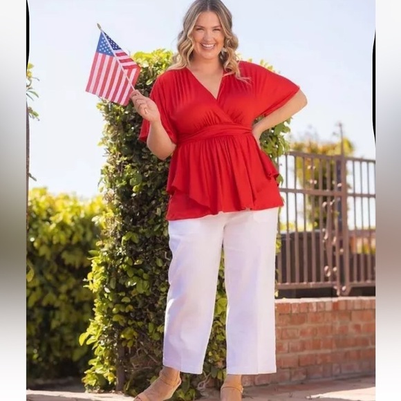 Kiyonna Top Promenade Style Size 0X Red  Layered V Neckline - Picture 3 of 9